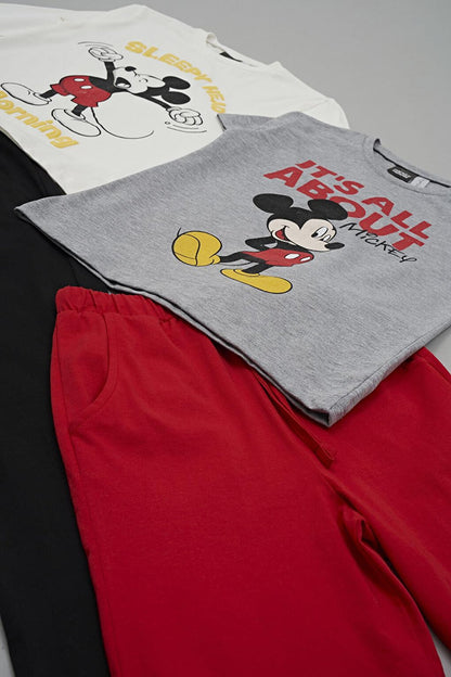 4-Piece Mickey Mouse Printed Tshirt Shorts Trousers Set