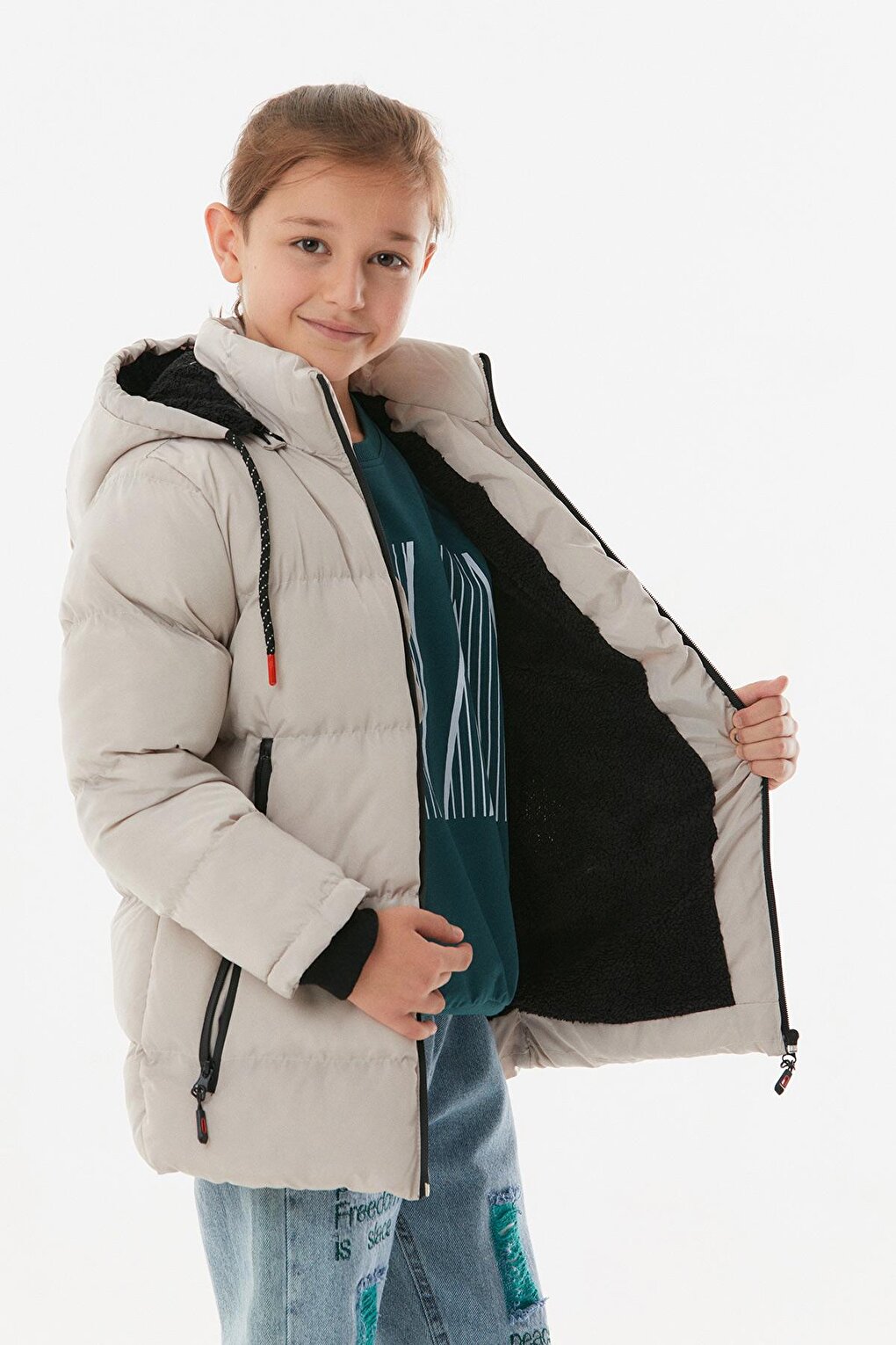 Hooded Boy's Coat with Zipper Pocket