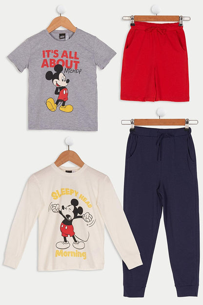 4-Piece Mickey Mouse Printed Tshirt Shorts Trousers Set