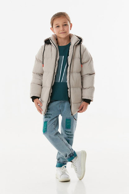 Hooded Boy's Coat with Zipper Pocket