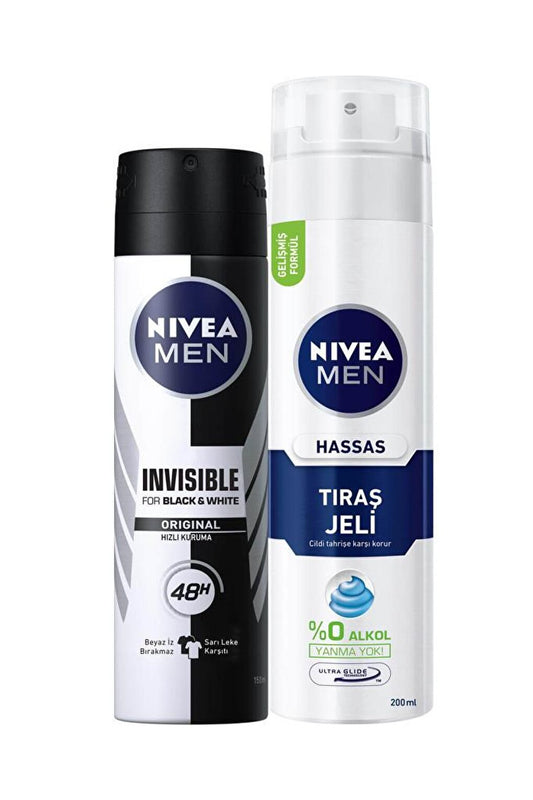 Invisible Black&amp;White Original Men's Deospray 150 ml + Shaving Gel 200 ml for Sensitive Skin