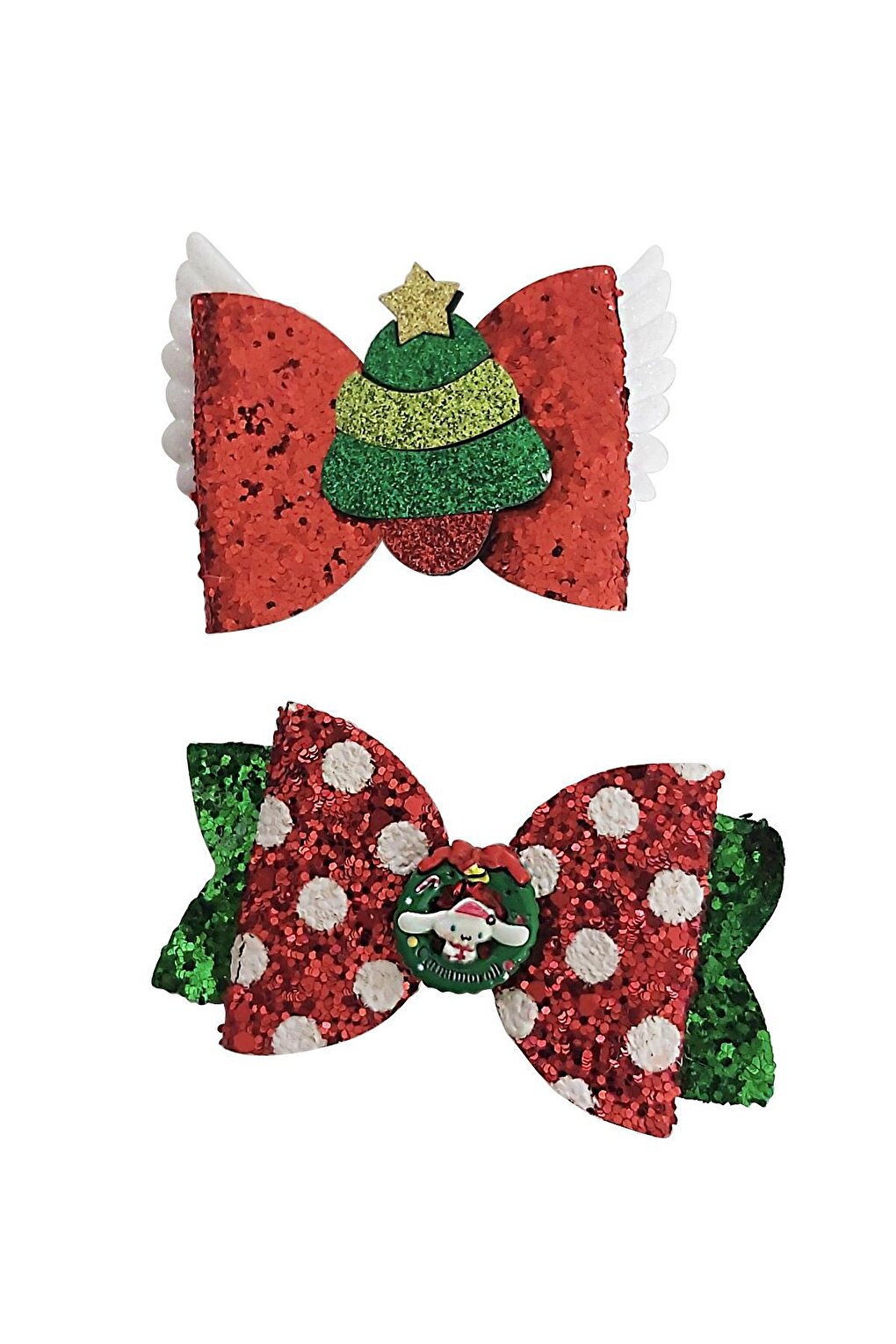 New Year's Eve Christmas Tree Themed Glittery Red Pins Girls' Buckle 2 Pack