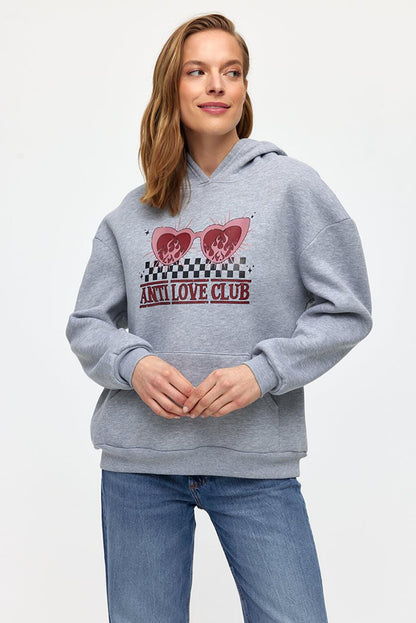 Printed Solid Color Sweatshirt -Grey