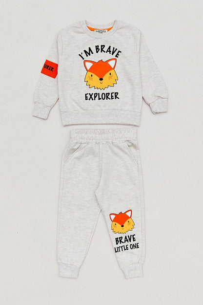 Fox Printed Crew Neck Boy's Suit