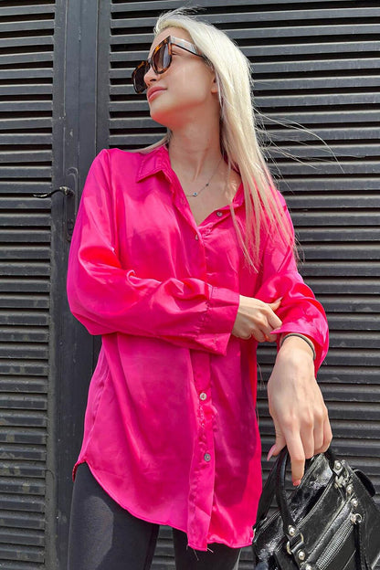 Fuchsia Basic Women's Satin Shirt MG1326