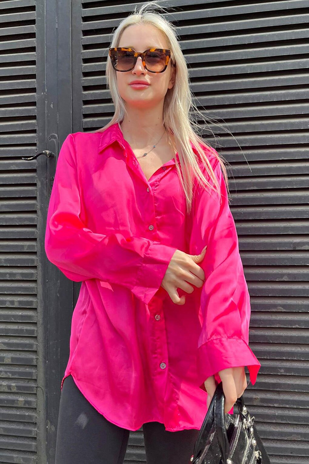 Fuchsia Basic Women's Satin Shirt MG1326