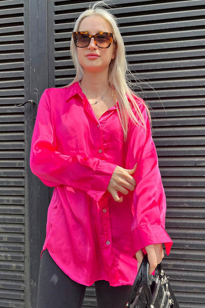 Fuchsia Basic Women's Satin Shirt MG1326