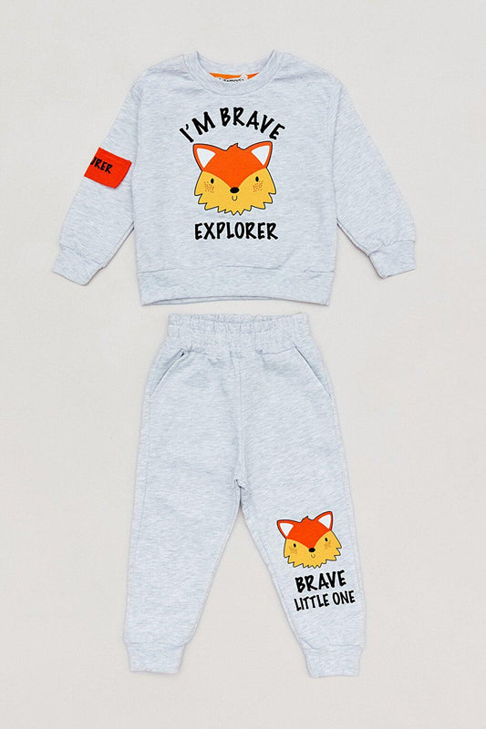 Fox Printed Crew Neck Boy's Suit