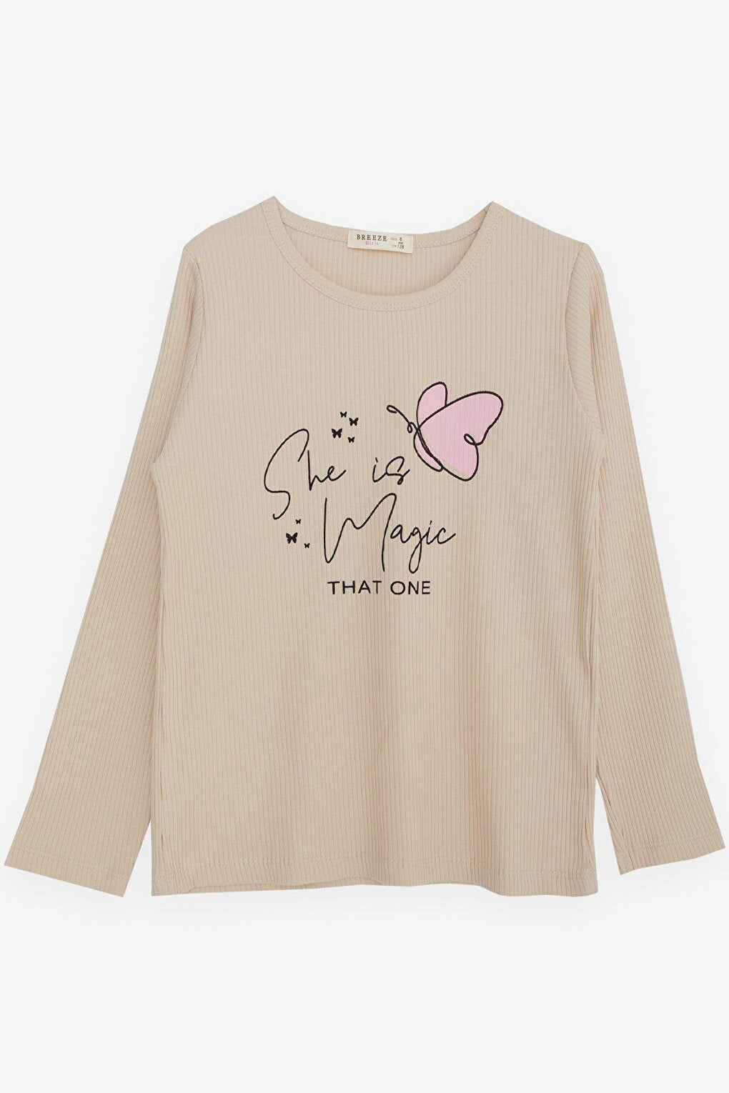 Girl's Long Sleeve T-Shirt Butterfly Printed Beige (Age 4-8)