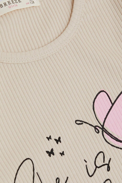 Girl's Long Sleeve T-Shirt Butterfly Printed Beige (Age 4-8)