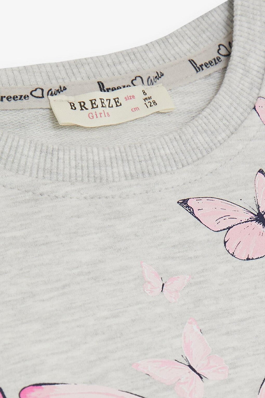 Girl's Sweatshirt Glitter Butterfly Printed Light Gray Melange (Ages 7-12)