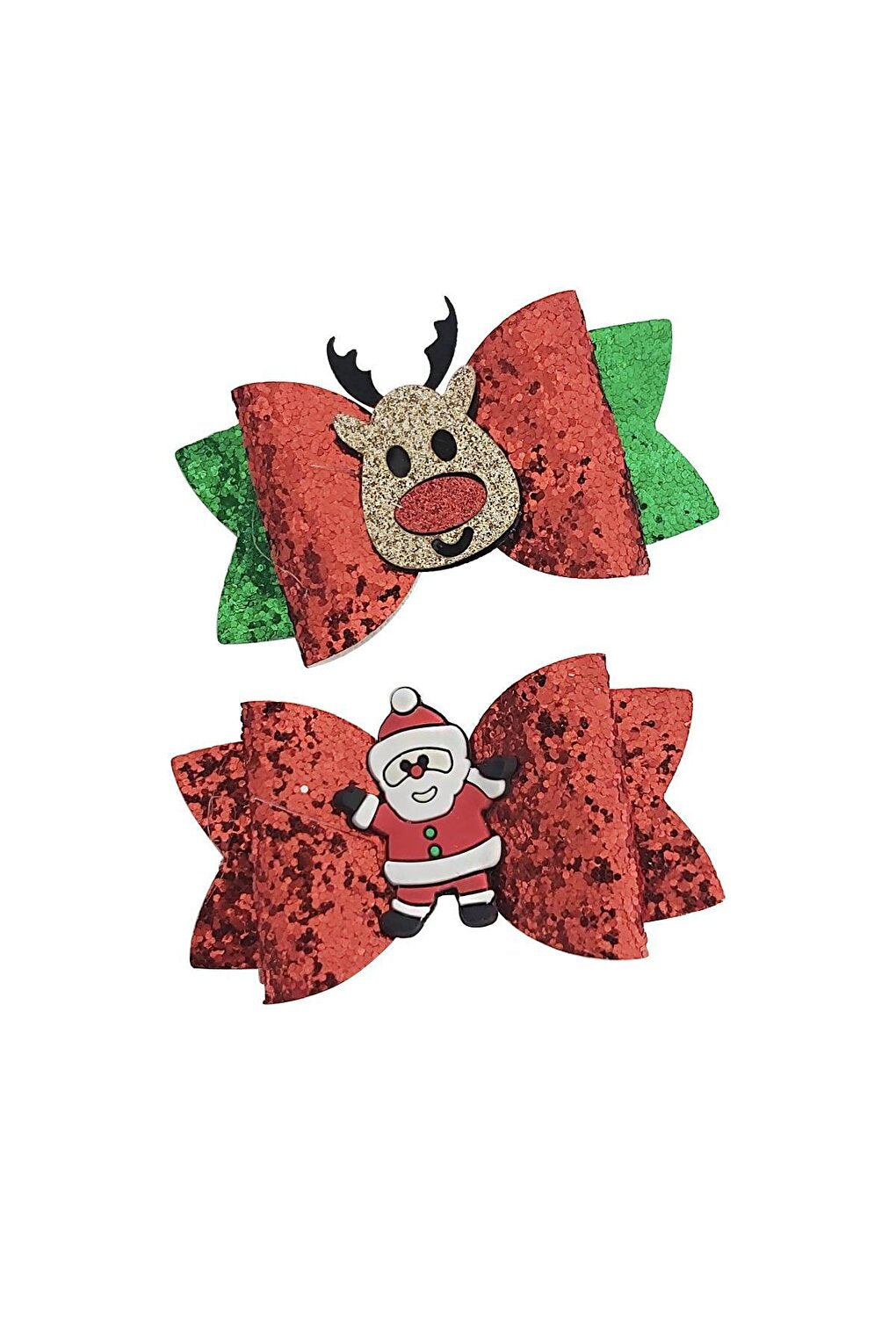 New Year's Eve Deer Themed Glittery Red Pins Girls' Buckle 2 Pack