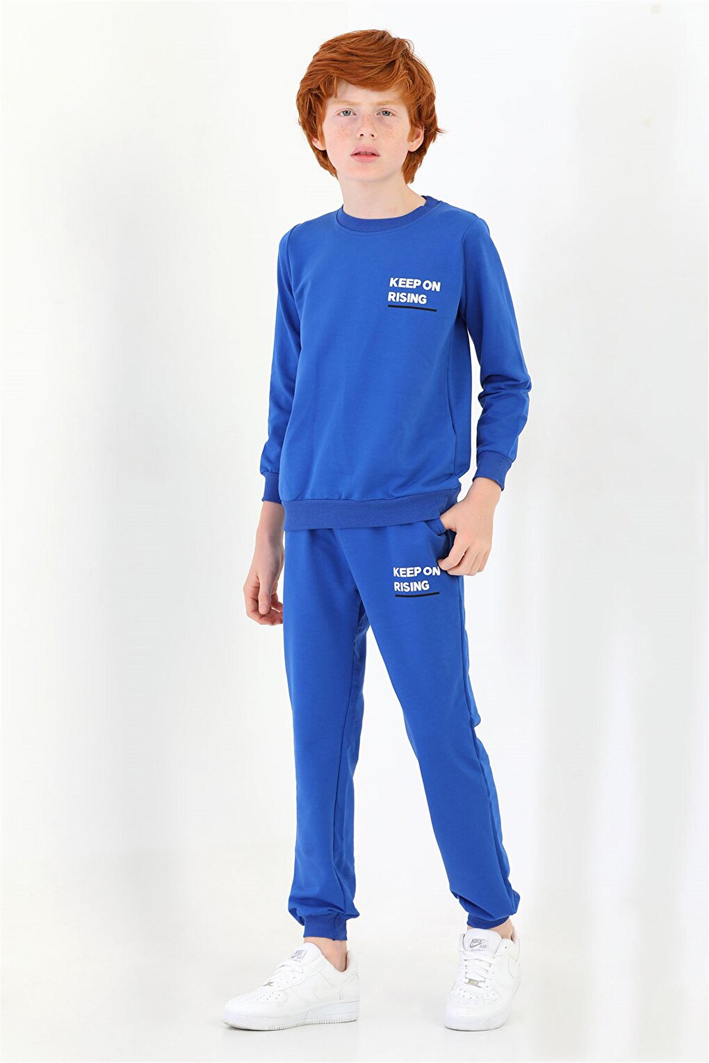 Boy's Saks Colorful Crew Neck Keep On Rising Printed Tracksuit Set