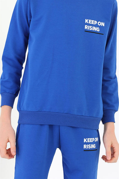 Boy's Saks Colorful Crew Neck Keep On Rising Printed Tracksuit Set