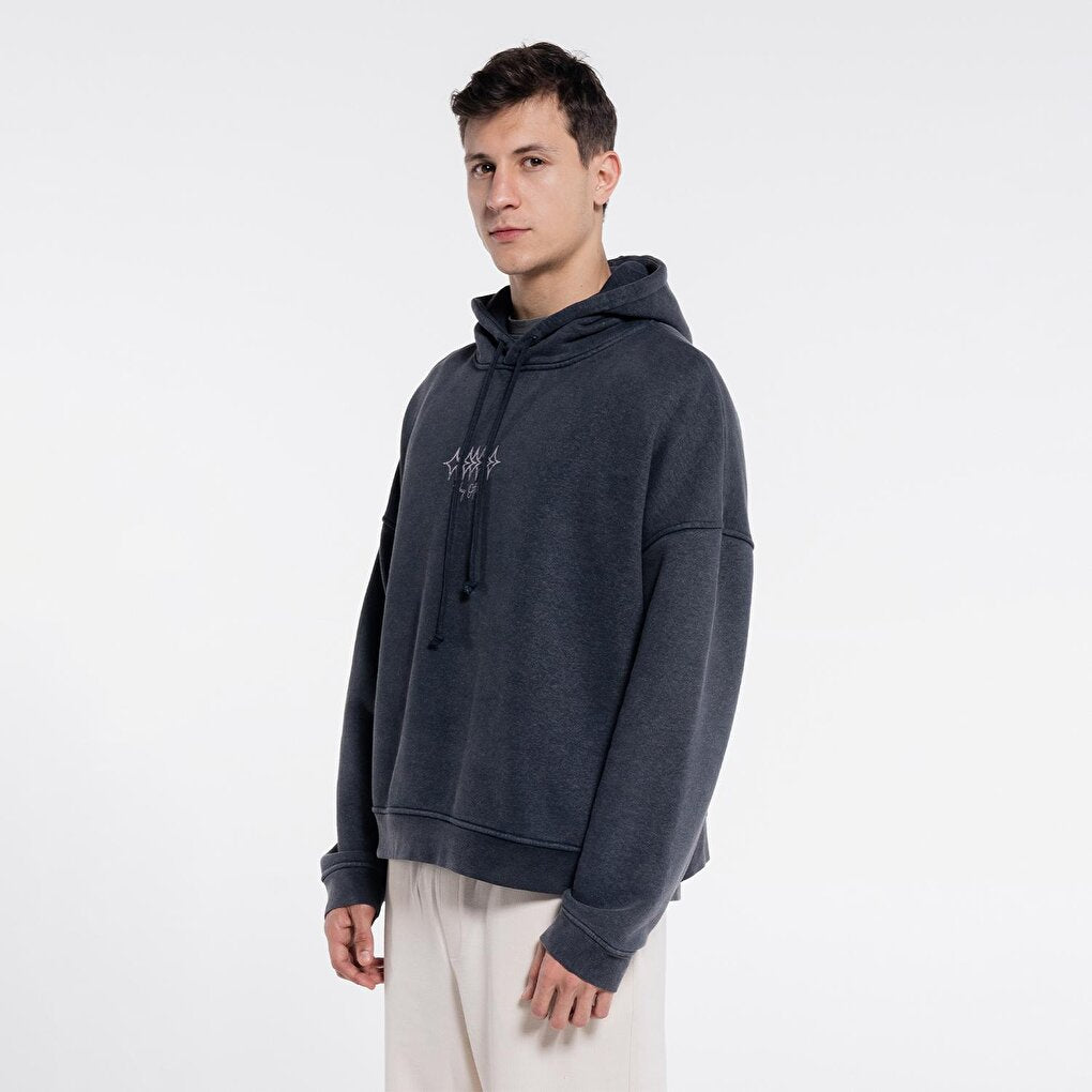 Velo Men's Anthracite Hooded Extra Oversize Sweatshirt Hoodie - 3 Thread Fabric with Washing Effect