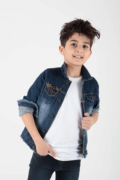 Boy's Jean Jacket with Emblem Detail AK888946