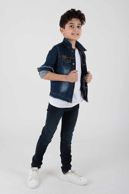 Boy's Jean Jacket with Emblem Detail AK888946