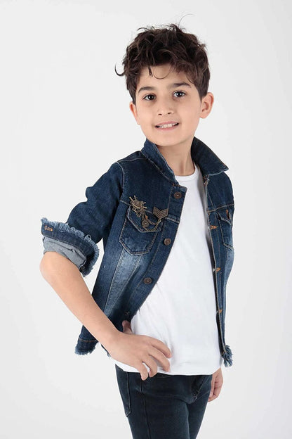 Boy's Jean Jacket with Emblem Detail AK888946