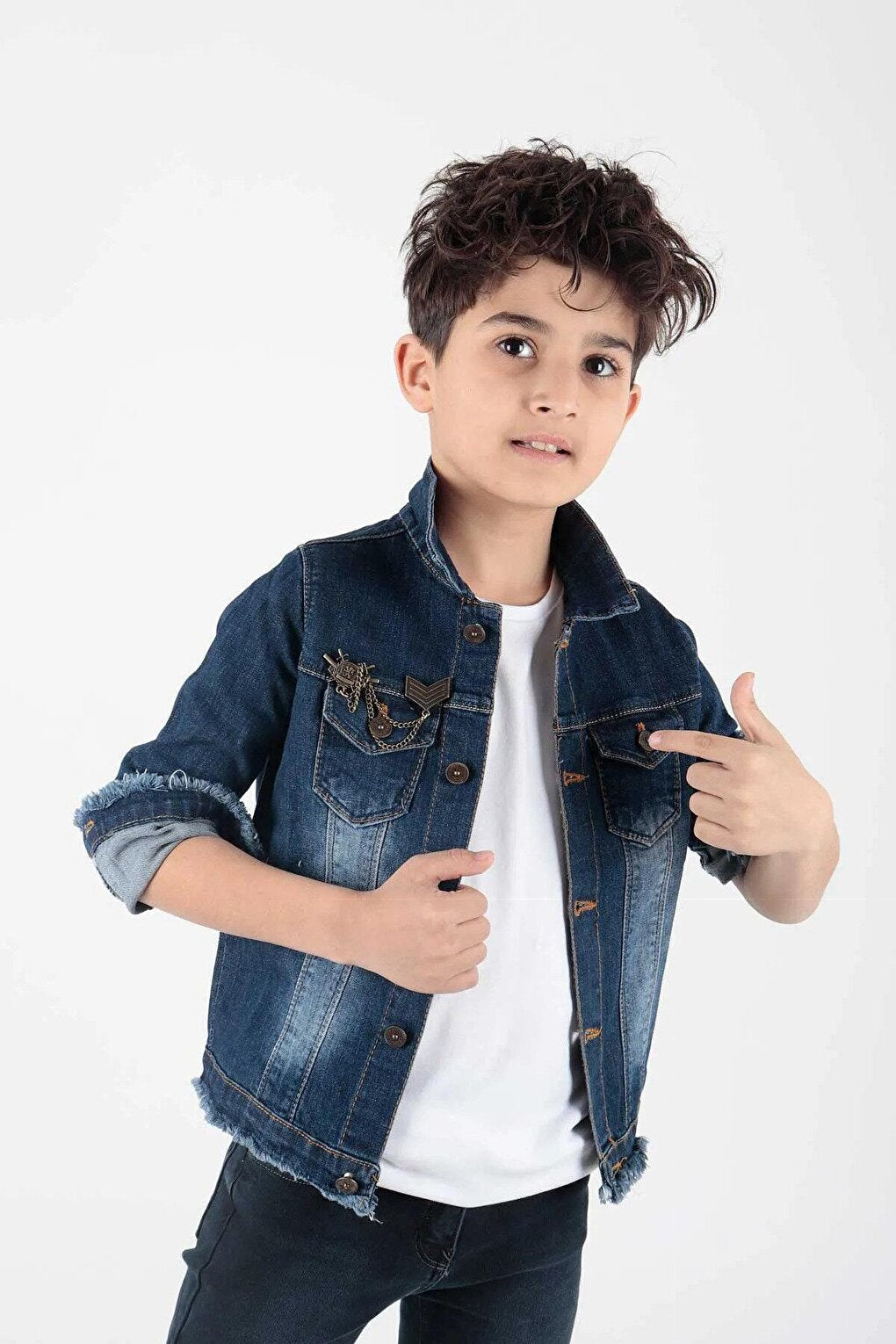 Boy's Jean Jacket with Emblem Detail AK888946