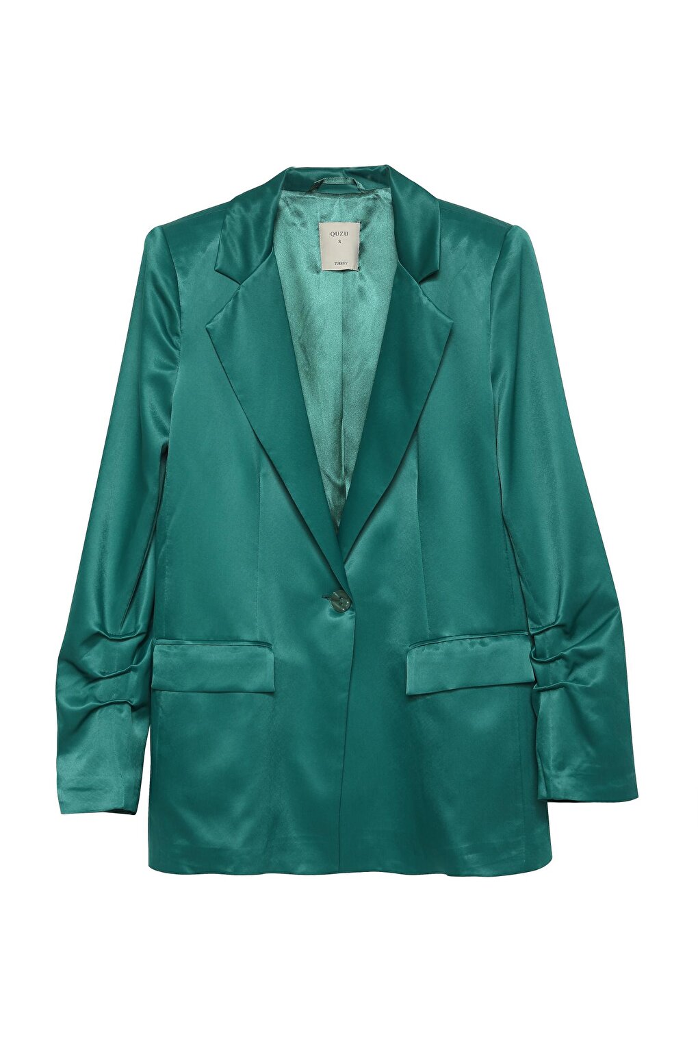 Double Breasted Satin Blazer Jacket Dark Green