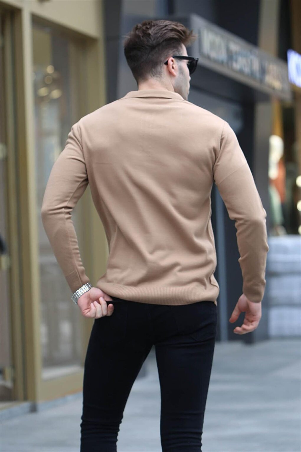 Beige Zipper Detailed Polo Neck Knitwear Sweater 5973