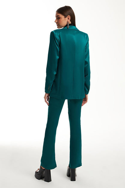 Double Breasted Satin Blazer Jacket Dark Green