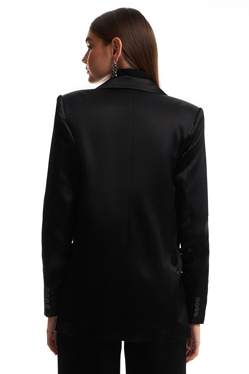 Double Breasted Satin Blazer Jacket Black