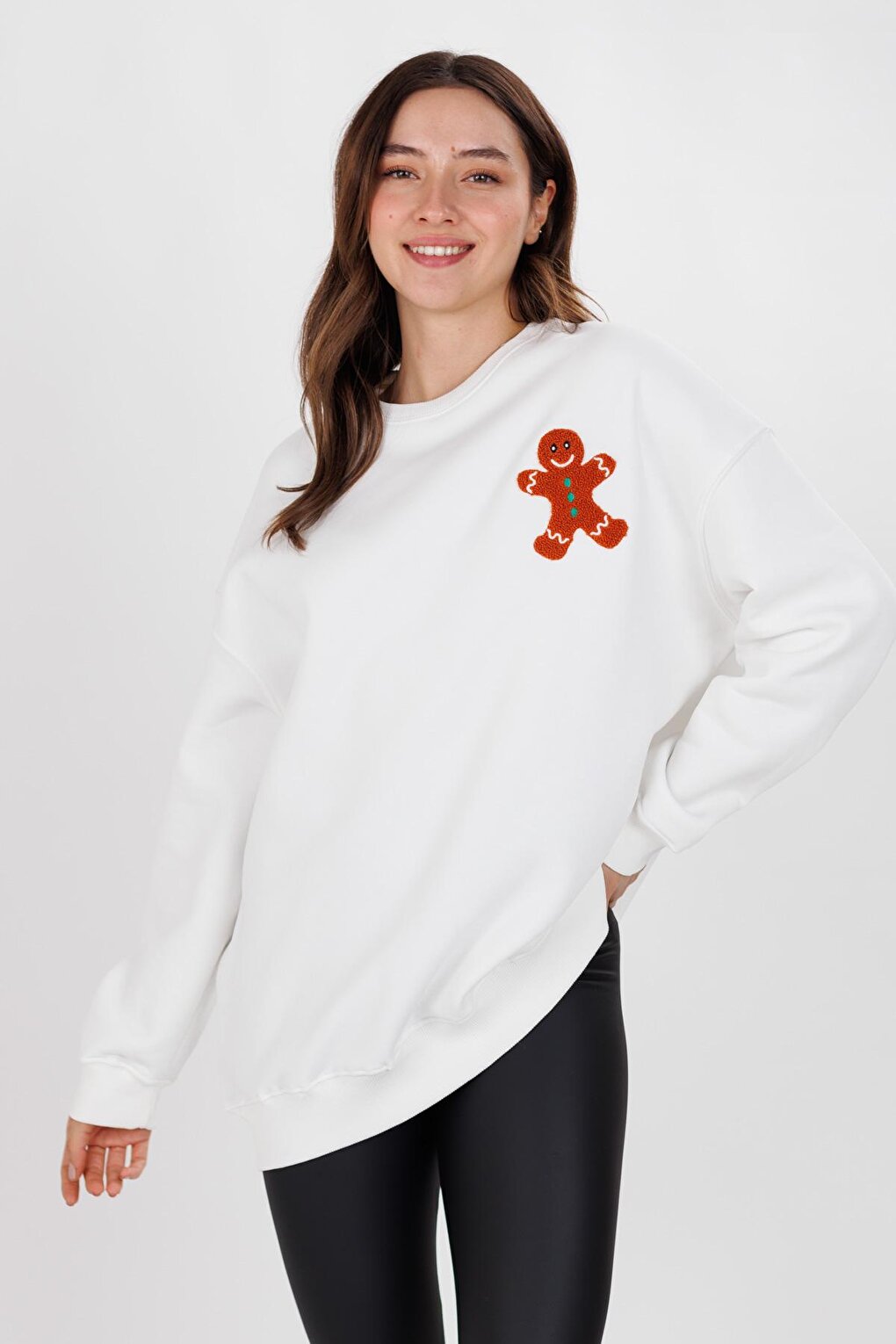 Women Ecru Front Back Cookie Man Suzeneli Crew Neck Sweat