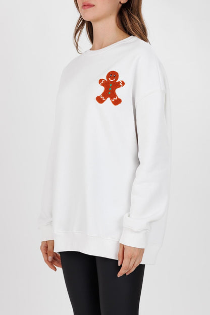 Women Ecru Front Back Cookie Man Suzeneli Crew Neck Sweat