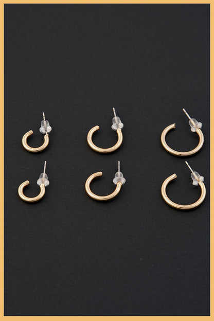 Women's Gold Set of 6 Thin Hoop Earrings