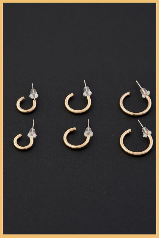 Women's Gold Set of 6 Thin Hoop Earrings