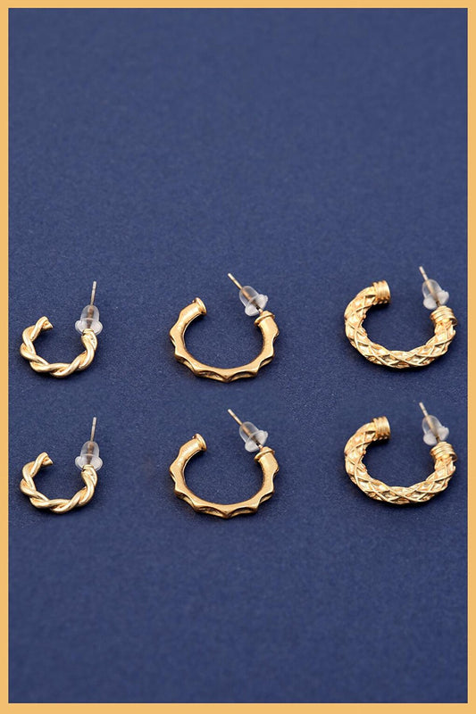 Women's Gold Set of 6 Notched Hoop Earrings