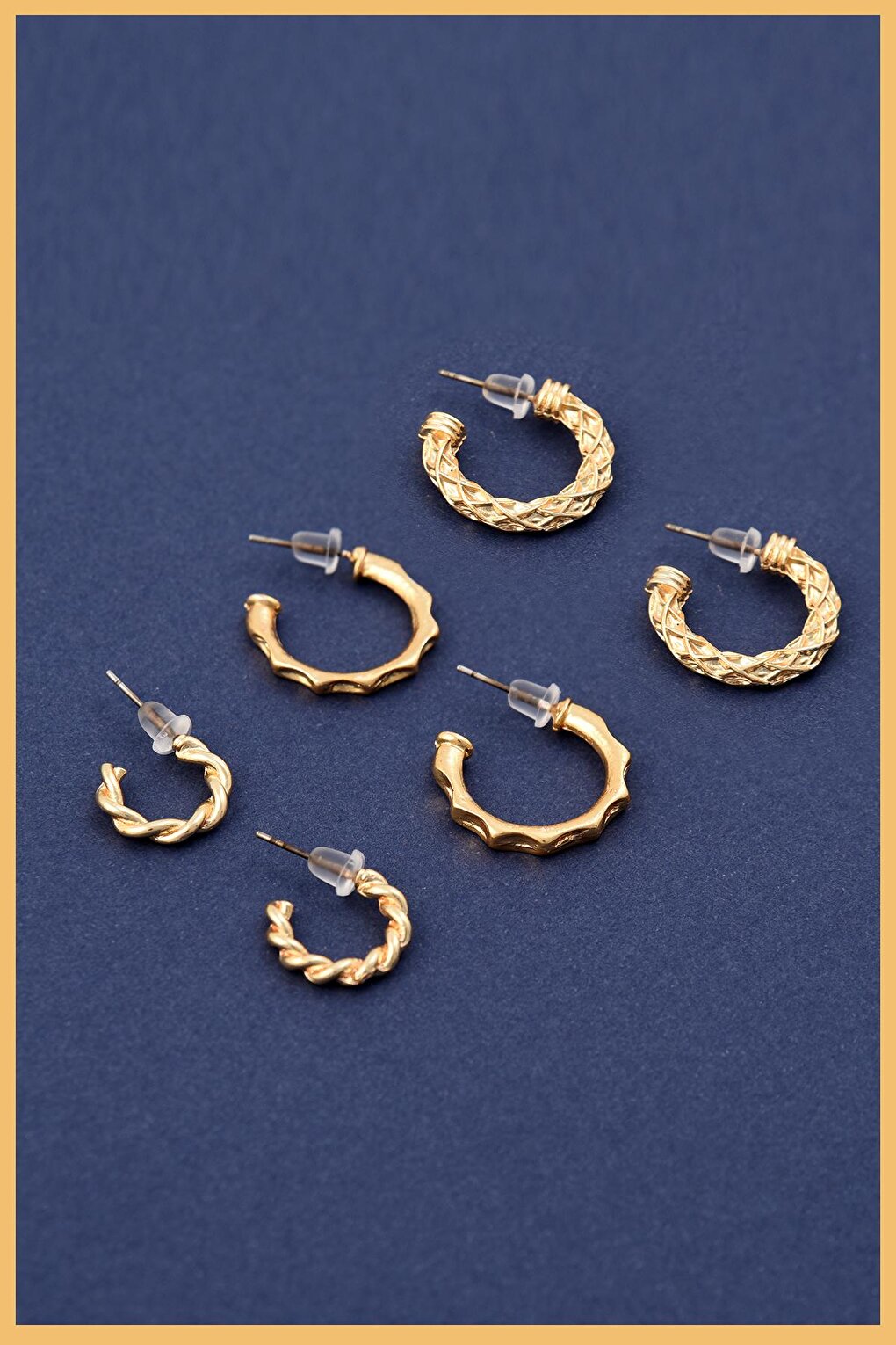 Women's Gold Set of 6 Notched Hoop Earrings