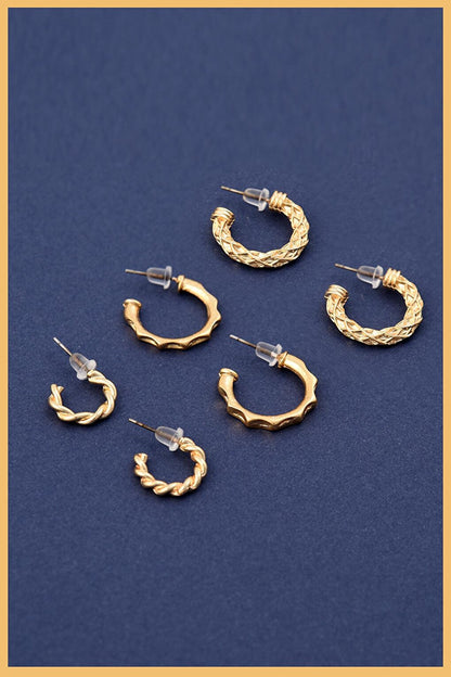 Women's Gold Set of 6 Notched Hoop Earrings