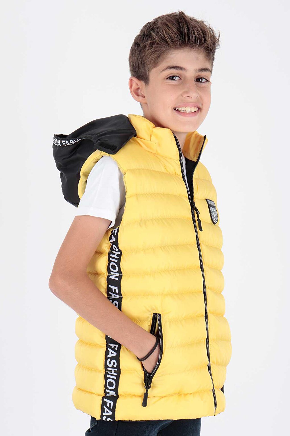 Boy's Fashion Trend Inflatable Hooded Striped Vest Ak213839