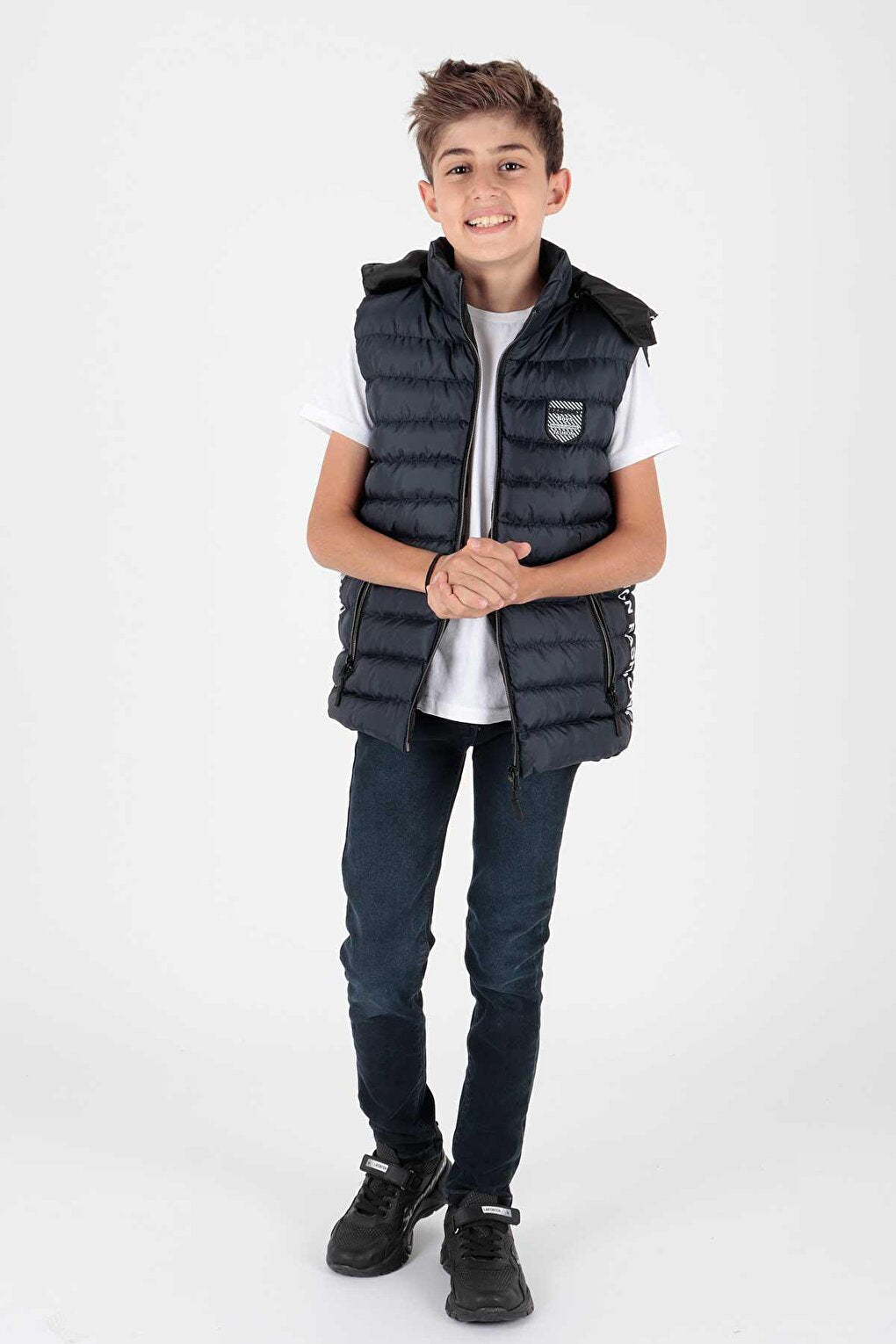 Boy's Fashion Trend Inflatable Hooded Striped Vest Ak213839