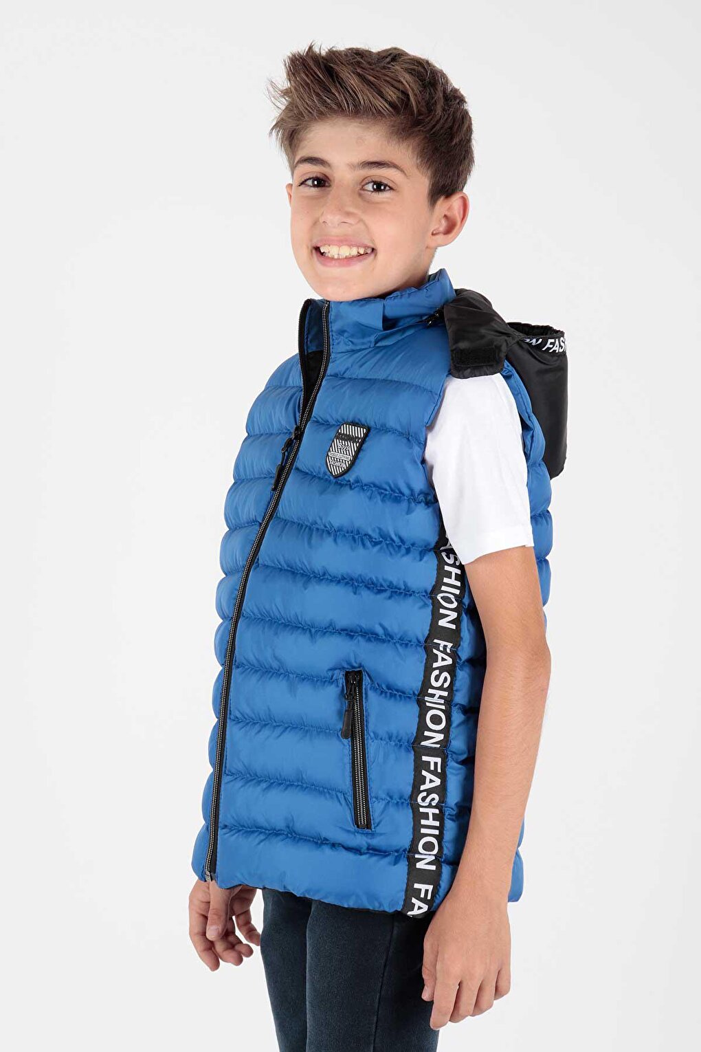 Boy's Fashion Trend Inflatable Hooded Striped Vest Ak213839