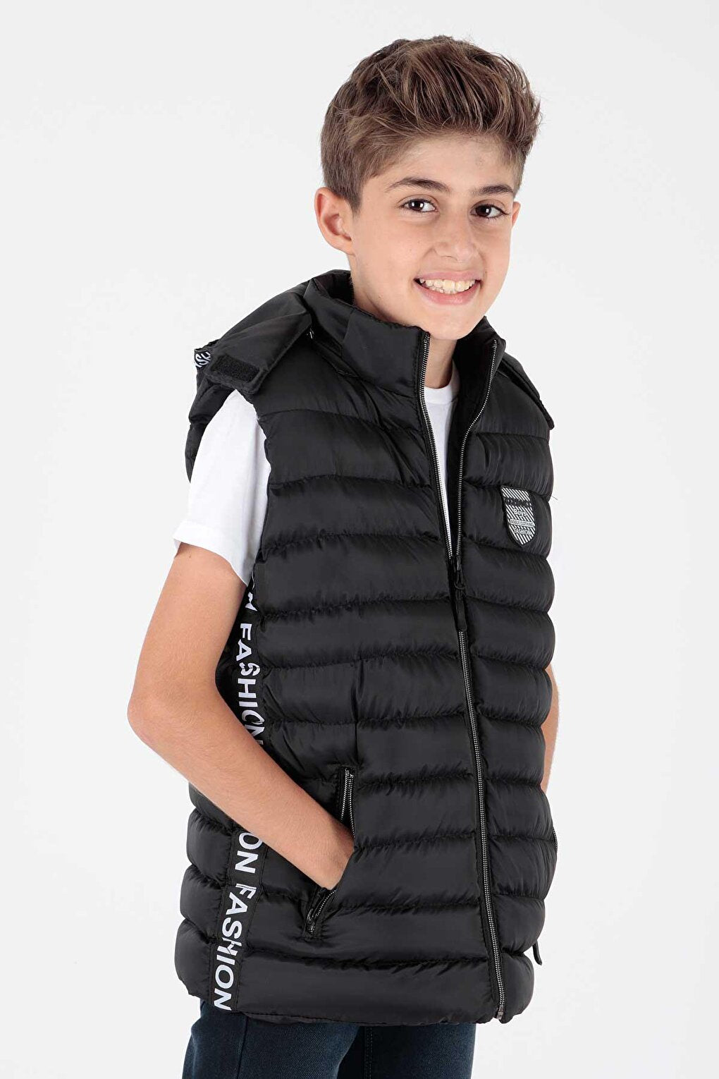 Boy's Fashion Trend Inflatable Hooded Striped Vest Ak213839