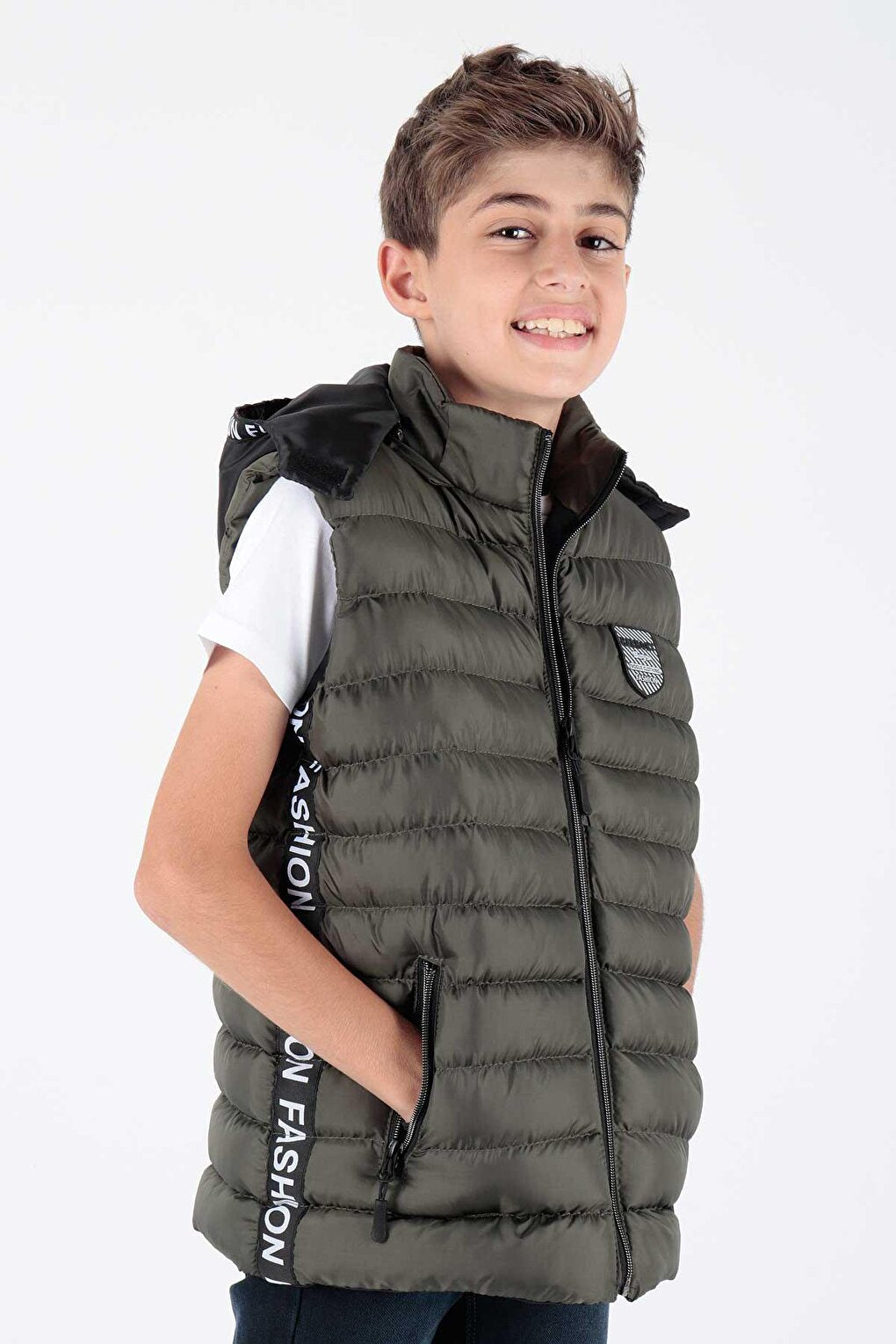 Boy's Fashion Trend Inflatable Hooded Striped Vest Ak213839