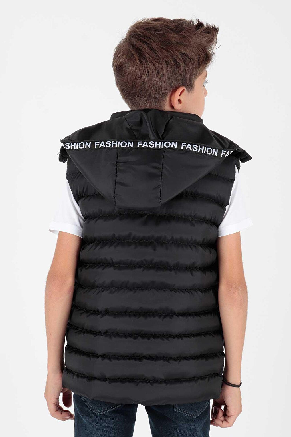 Boy's Fashion Trend Inflatable Hooded Striped Vest Ak213839