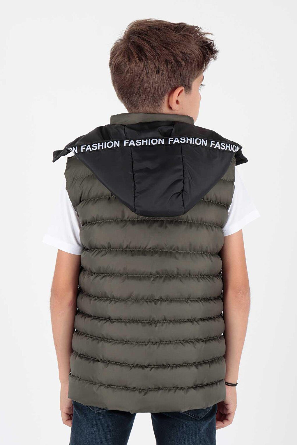 Boy's Fashion Trend Inflatable Hooded Striped Vest Ak213839