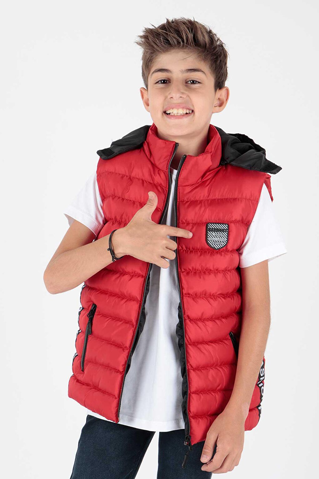 Boy's Fashion Trend Inflatable Hooded Striped Vest Ak213839