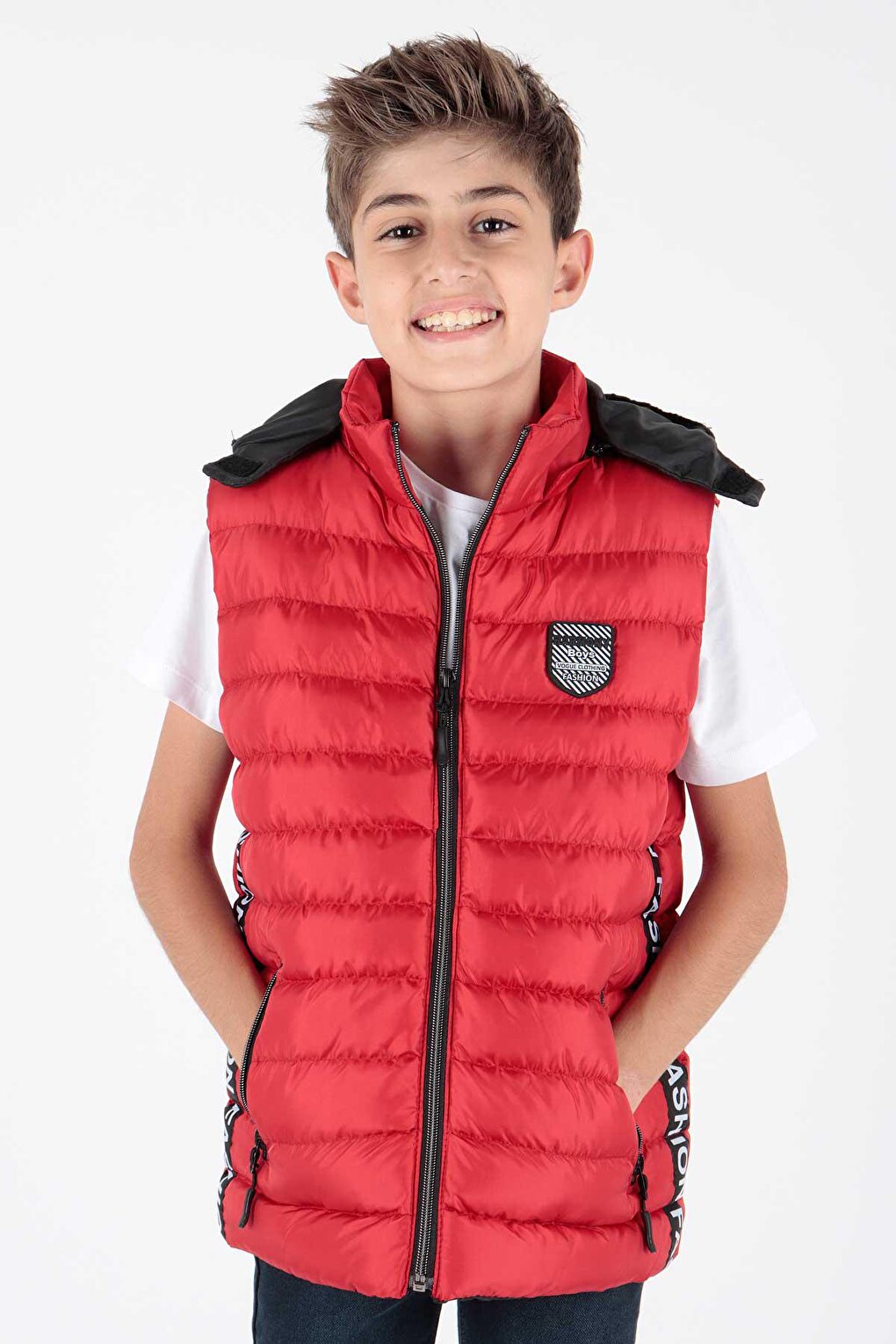 Boy's Fashion Trend Inflatable Hooded Striped Vest Ak213839