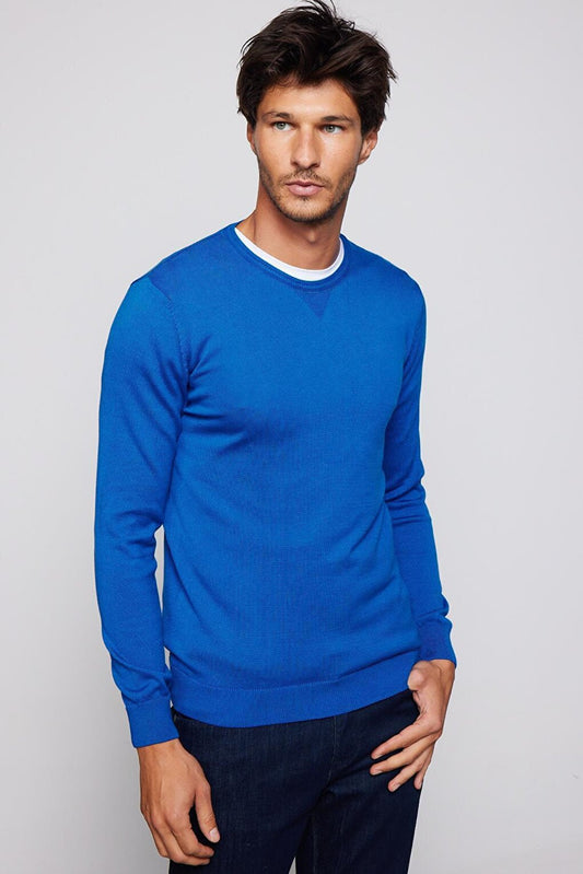 Men's Slim Fit Crew Neck Blue Sweater