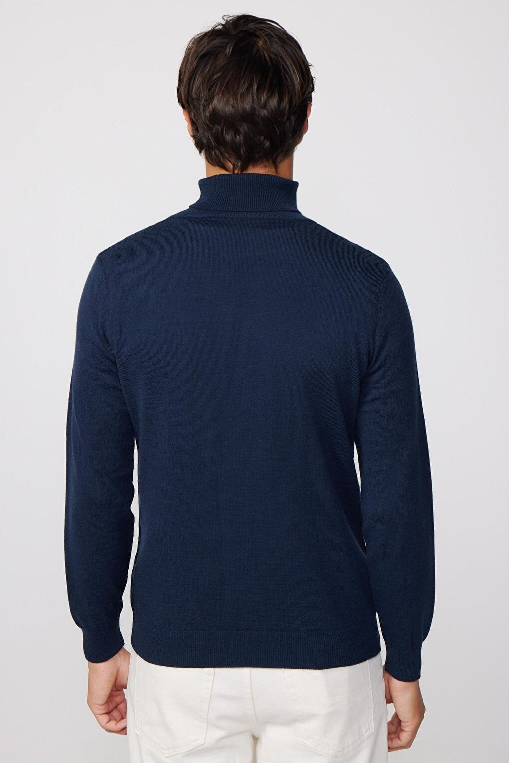 Men's Full Turtleneck Front Patterned Navy Blue Sweater