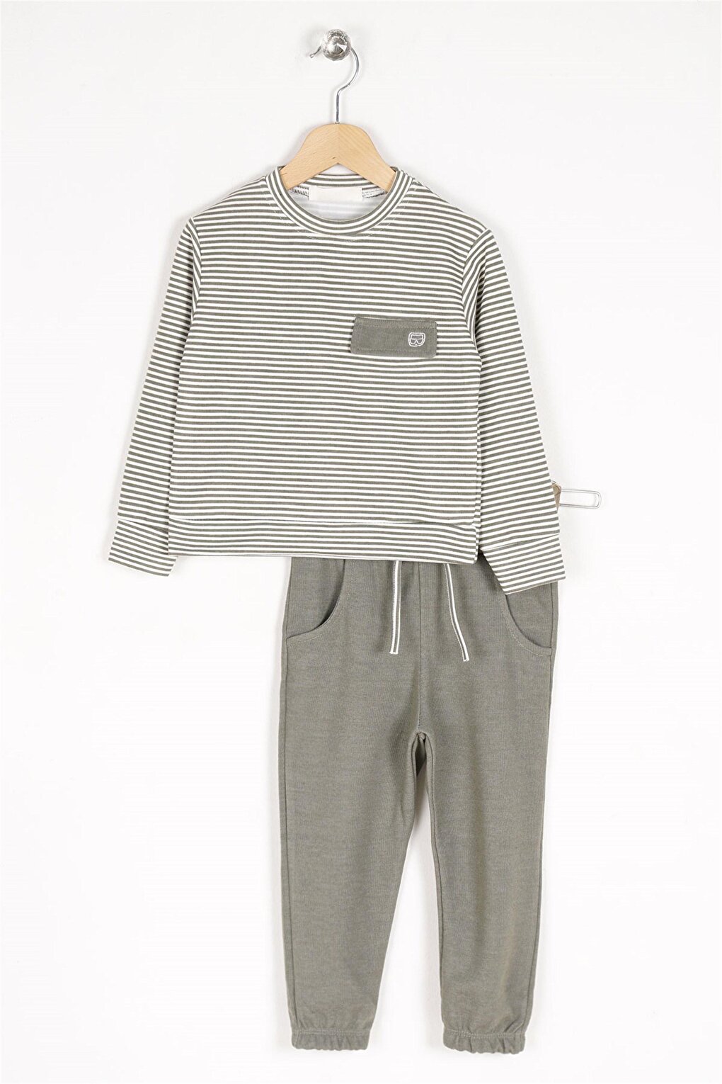 Boys' Khaki Colored Striped Tracksuit Set