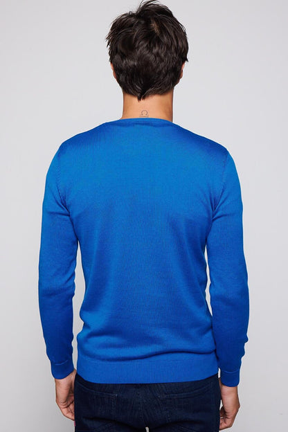 Men's Slim Fit Crew Neck Blue Sweater