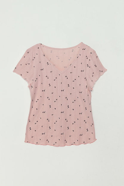 V-neck Floral Printed Girl's T-Shirt