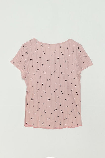 V-neck Floral Printed Girl's T-Shirt