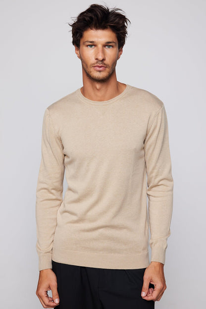 Men's Slim Fit Crew Neck Stone Color Sweater